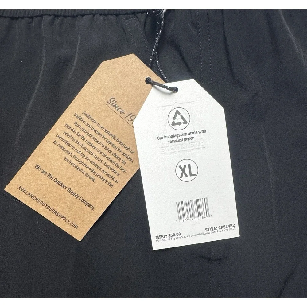 Avalanche Men's XL Hiking Shorts Black Ripstop 4-Way Stretch, UPF 30+, Reflectiv